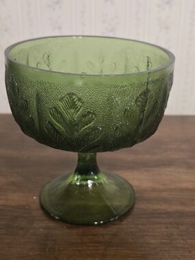 Green Pressed Glass Pedestal Compote